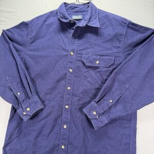 Vintage Lands' End Shirt Mens XL Blue Chamois Button Up Work Heavy Cotton 90s